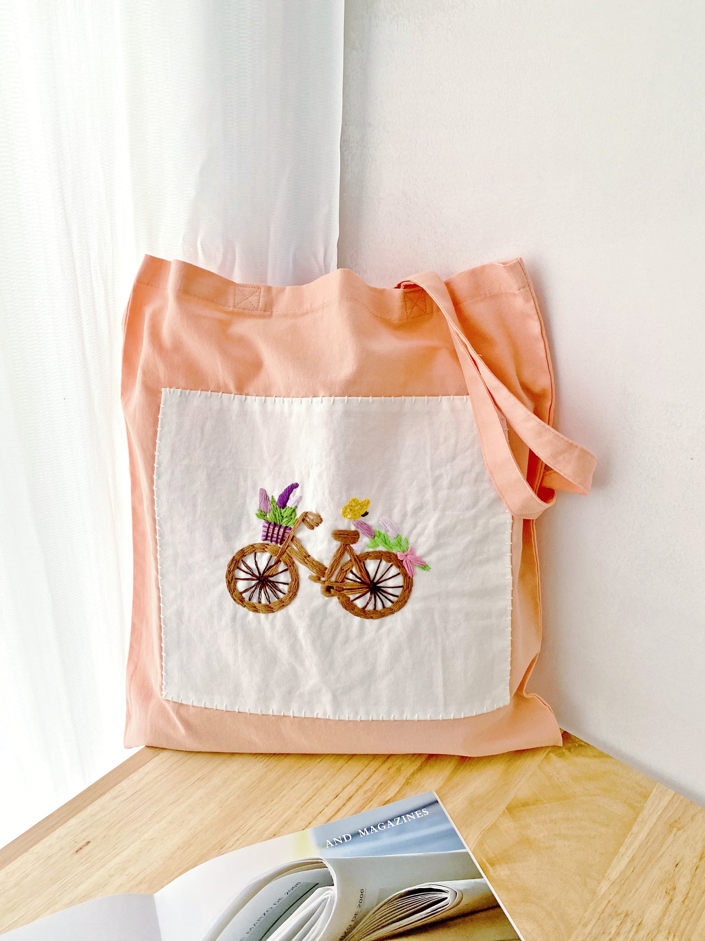 soft lightweight shoulder bag made from natural cotton with artisan embroidery