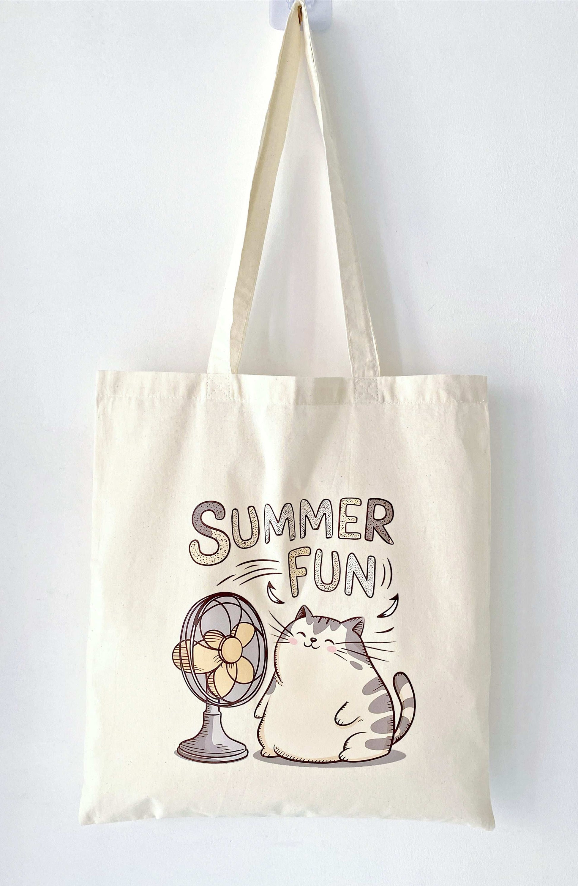 hand-printed cat design tote for eco-conscious women