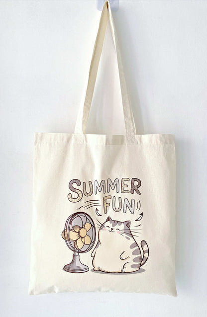 hand-printed cat design tote for eco-conscious women