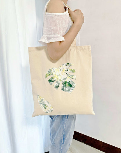Handmade patchwork detail on cotton tote
