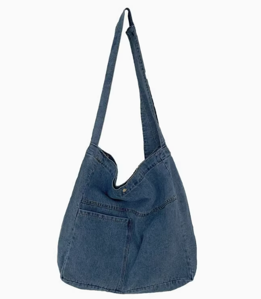 Durable Large Capacity Denim Crossbody Bag for DIY Patchwork and Embroidery