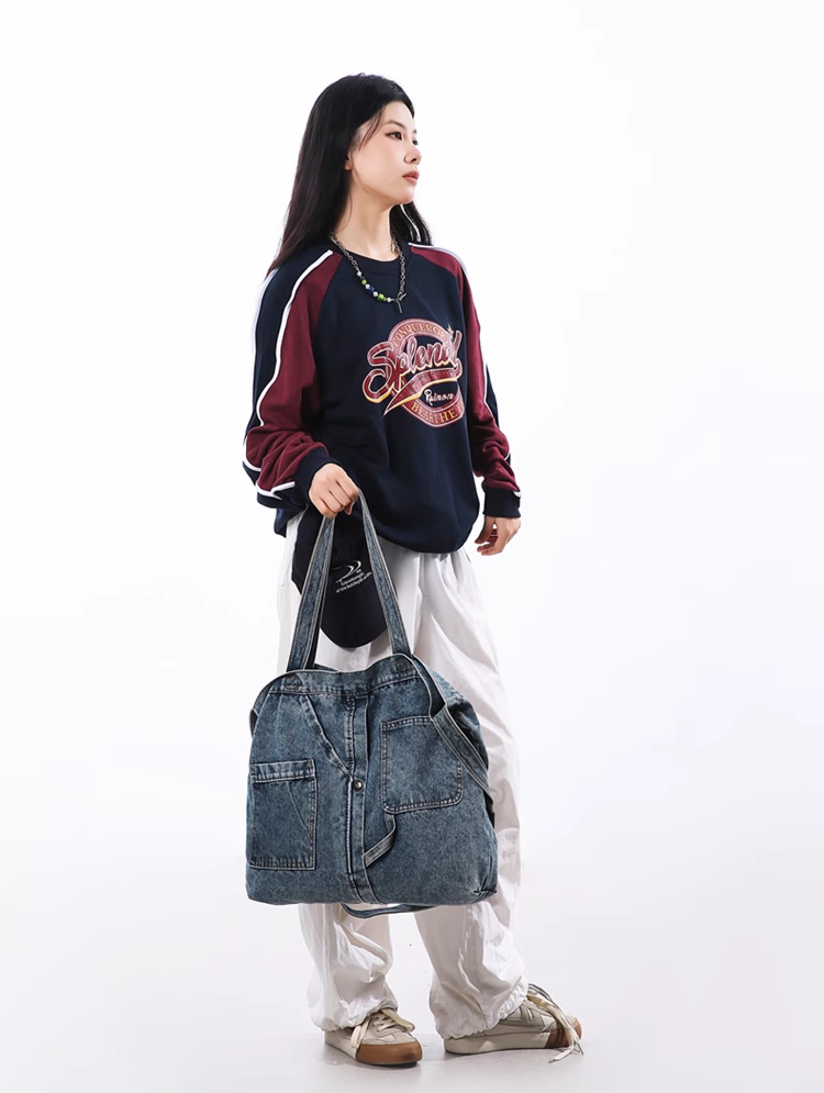 Unisex Denim Tote with Large Capacity for Shopping, Travel, and DIY Projects