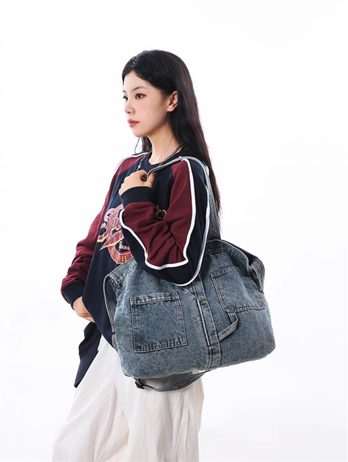 Durable Unisex Denim Tote Bag for Shopping, Traveling, and Daily Use