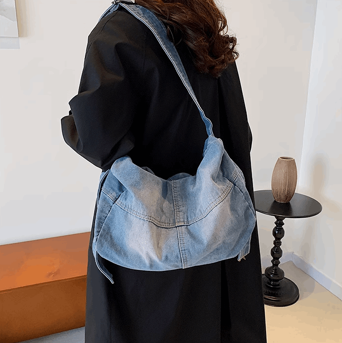 Large Capacity Denim Tote Bag for DIY Patchwork and Craft Projects