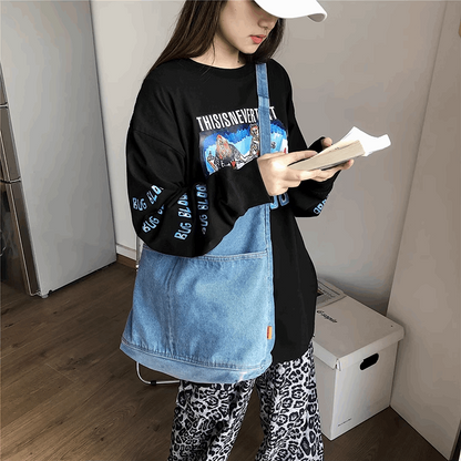 Durable Denim Crossbody Bag for Travel and Shopping