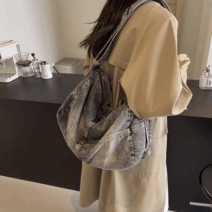Personalized Denim Shoulder Bag with Large Capacity for Travel and Everyday Use
