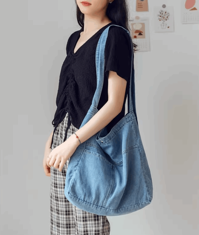 Handmade Denim Crossbody Bag for Shopping, Travel, and Casual Outings