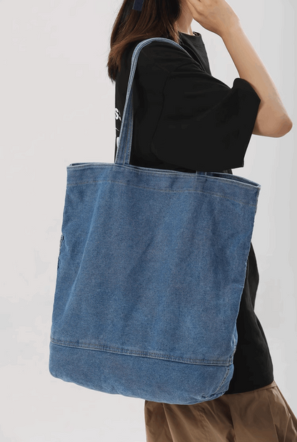 Large Capacity Personalized Denim Tote Bag for DIY Sewing and Embroidery Projects