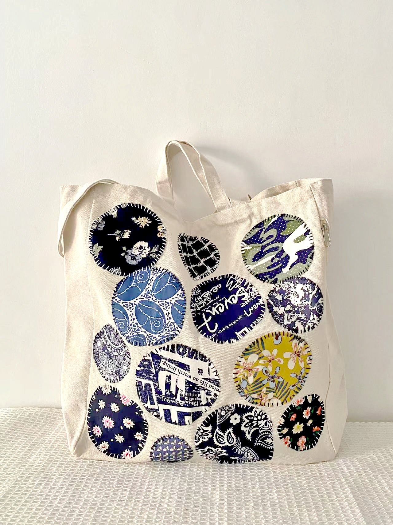 Artistic Eco-Friendly Canvas Tote Bag With Patchwork Patterns