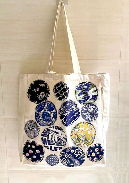 Sturdy and Durable Canvas Tote Bag with DIY Patchwork Design