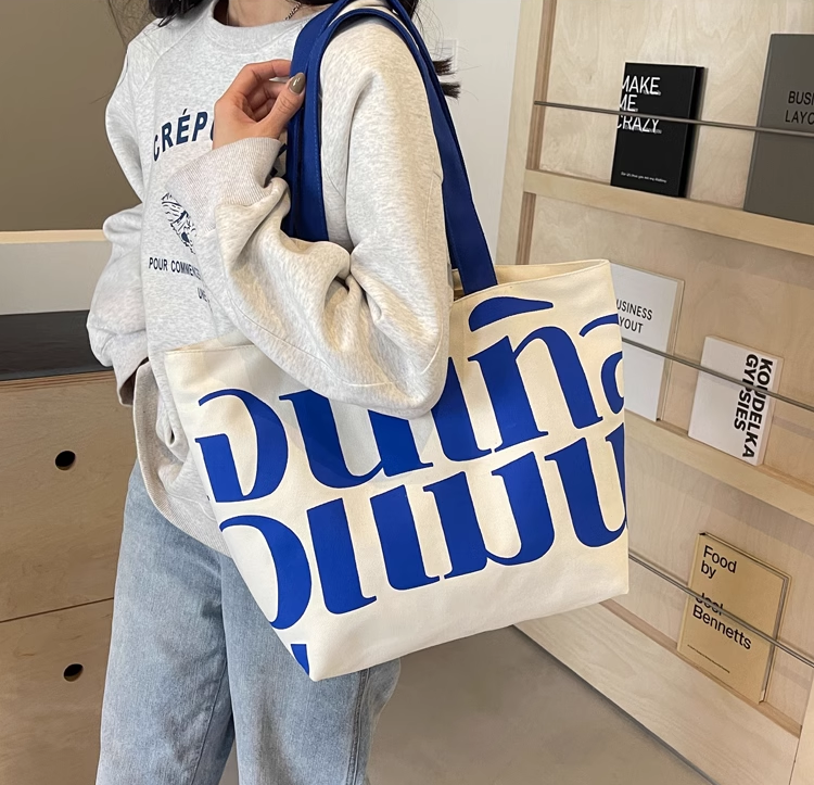 Custom Embroidery Canvas Bag for Daily Shopping