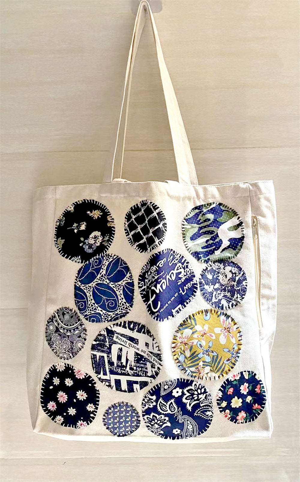 Personalized Eco-Friendly Canvas Tote Bag with Unique Patchwork Design for Travel