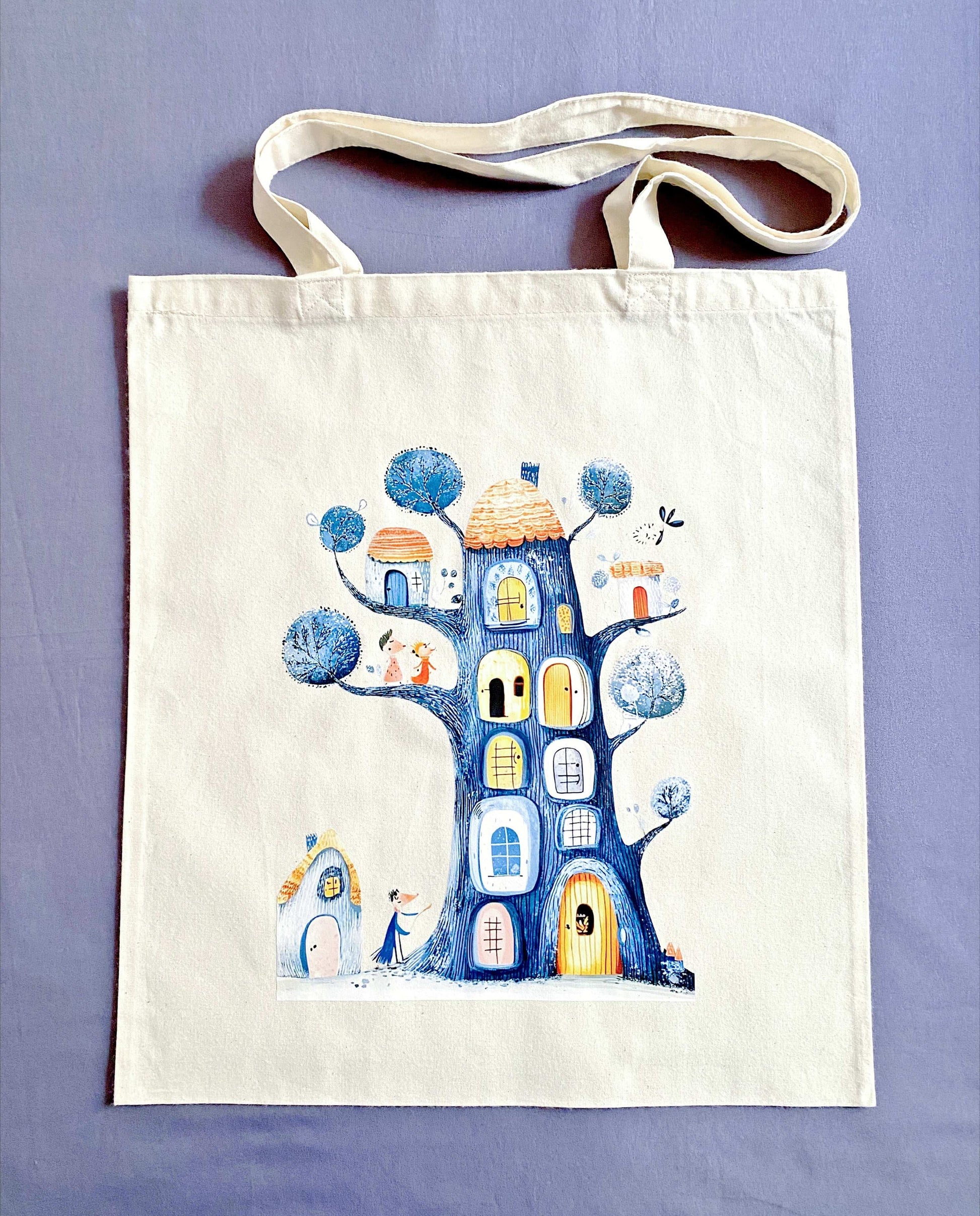 Sustainable fabric tote bag inspired by the Dream Treehouse theme, perfect for weekend outings and mindful lifestyles.