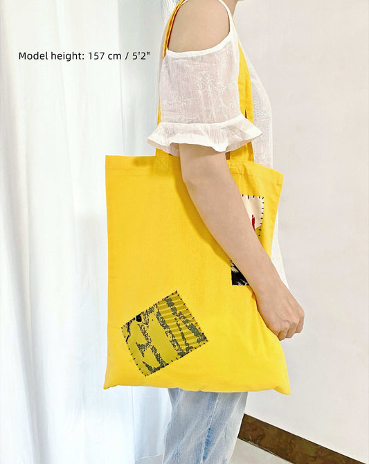 Soft and flexible tote with unique patchwork craft design