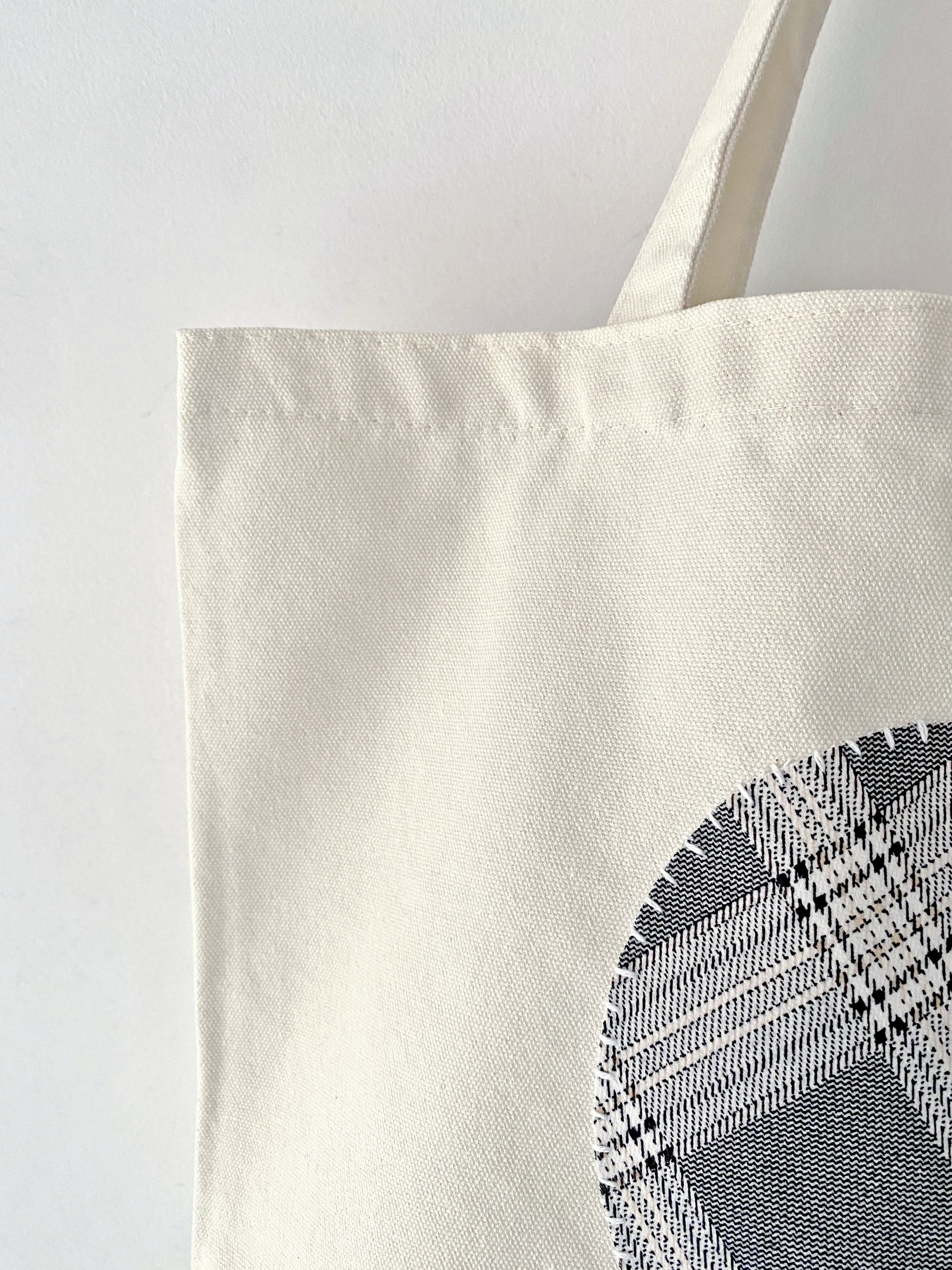 Women’s casual canvas tote with eco-conscious handmade patchwork design
