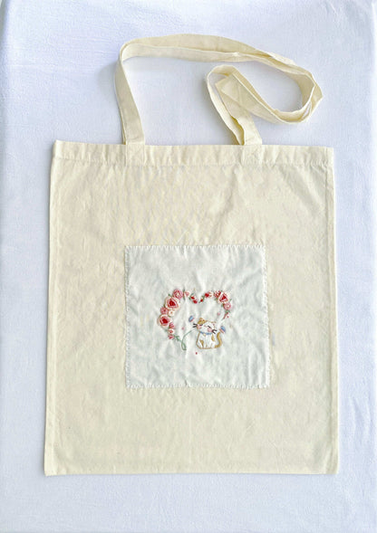 large durable shoulder bag with hand embroidered unique art