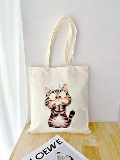 sustainable fashion tote with creative cat artwork