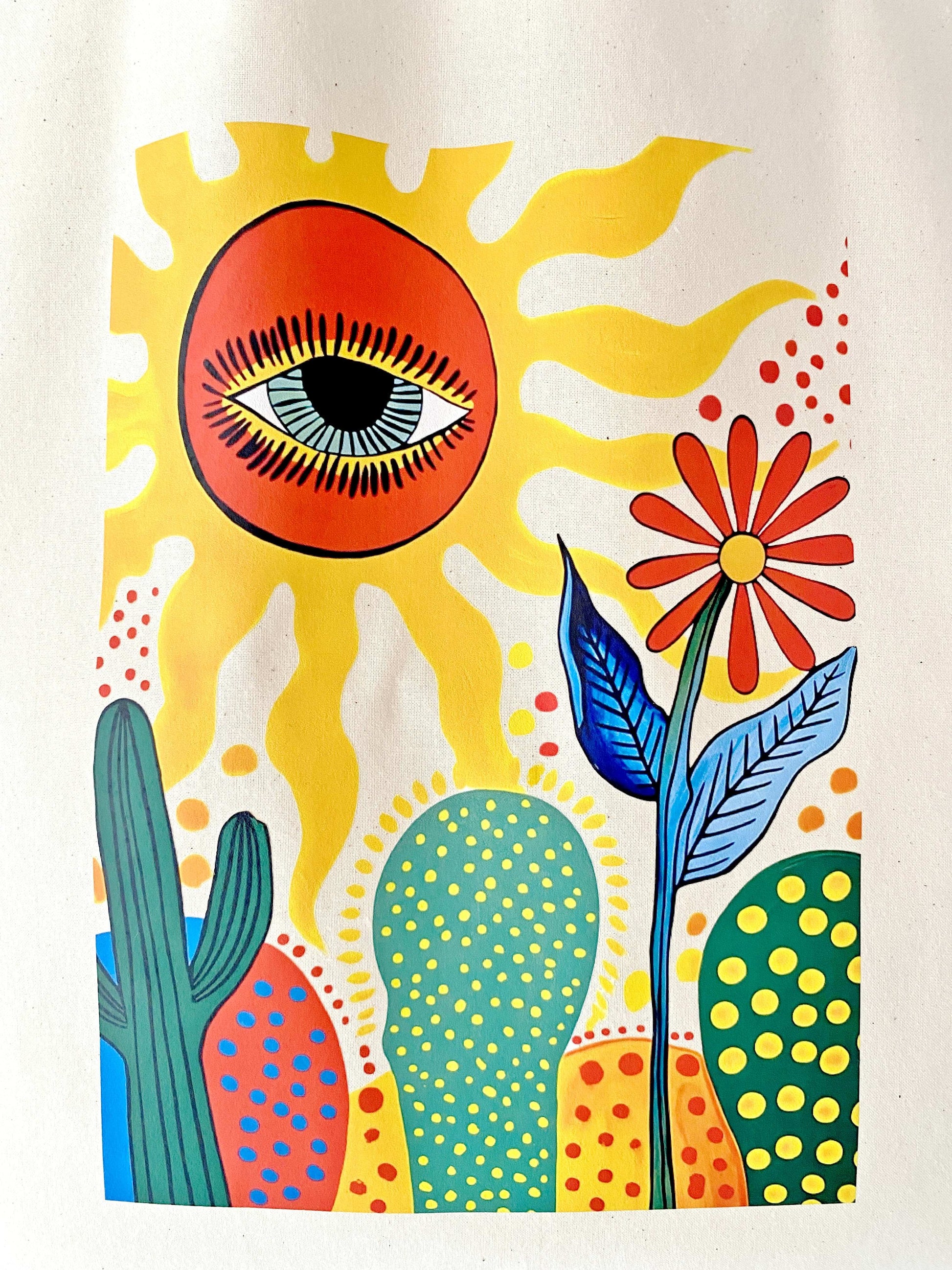 durable eco tote bag with cactus flower design