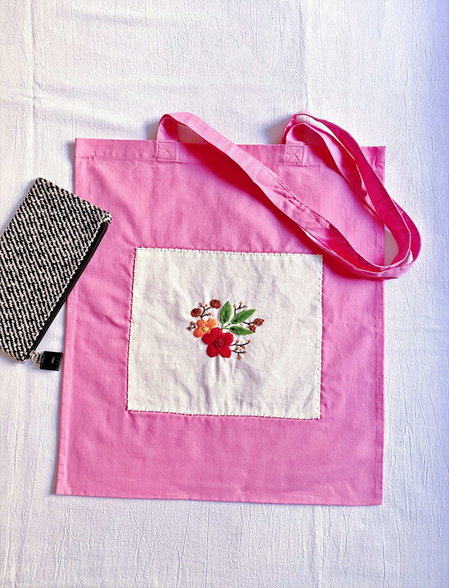 art-inspired embroidered flower cotton tote for minimalist lifestyle lovers