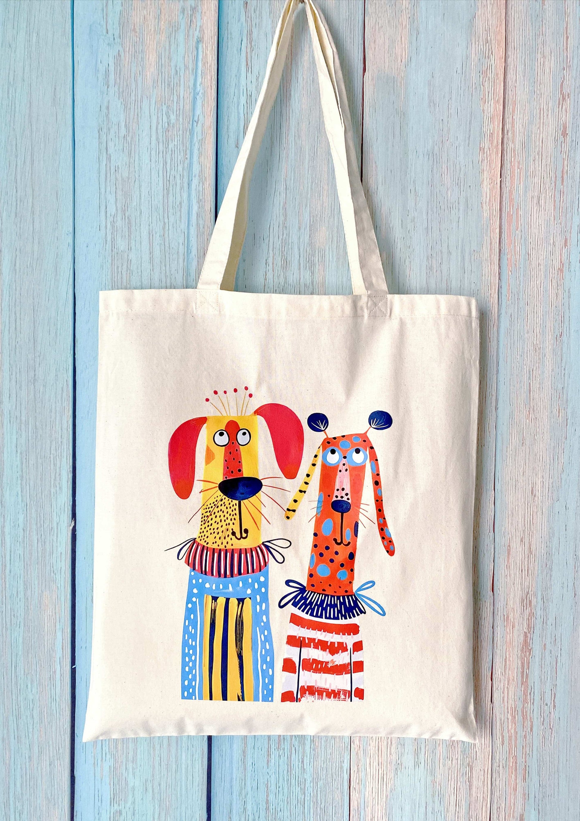 Soft and lightweight cotton shoulder tote with a cute dog print — ideal for minimalists who love slow living and sustainable fashion.