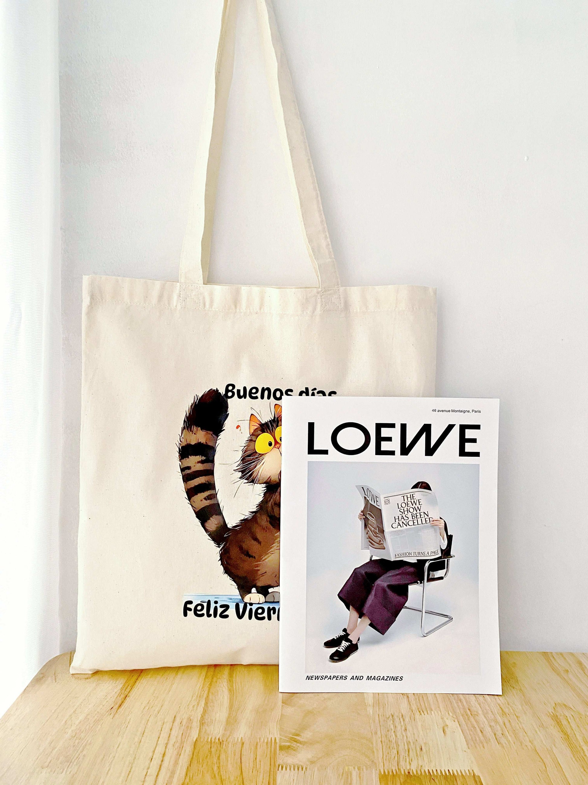 hand printed cat pattern reusable shopping bag
