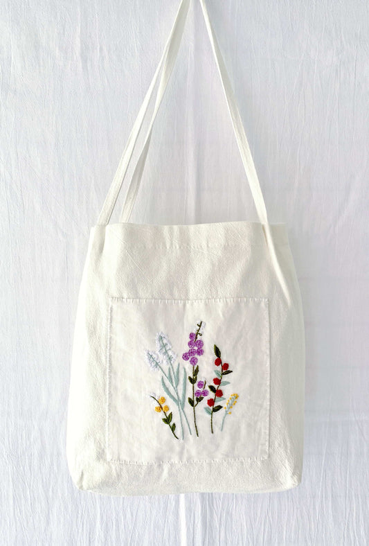 handmade floral embroidery linen shoulder bag for women