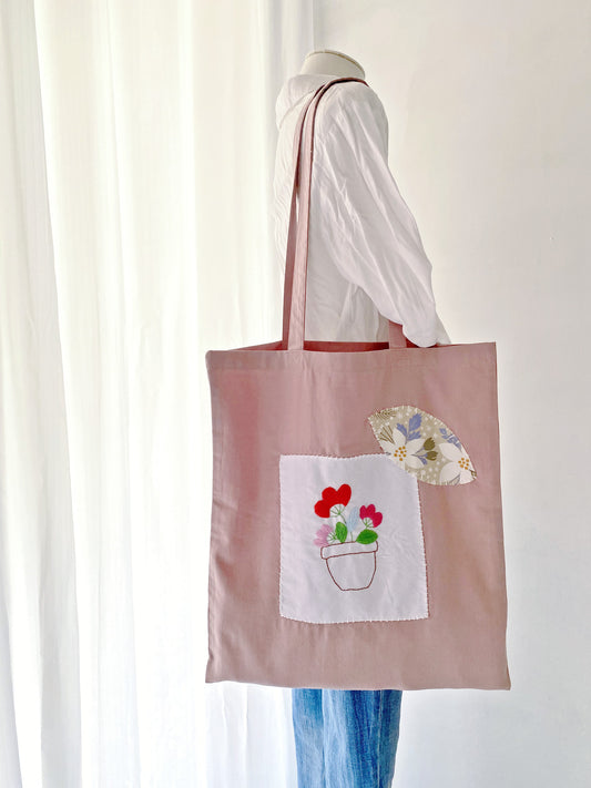 soft cotton tote bag with handmade floral embroidery for everyday use
