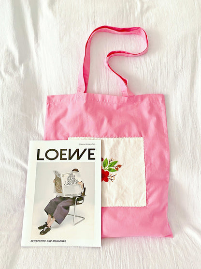 lightweight canvas tote with floral embroidery
