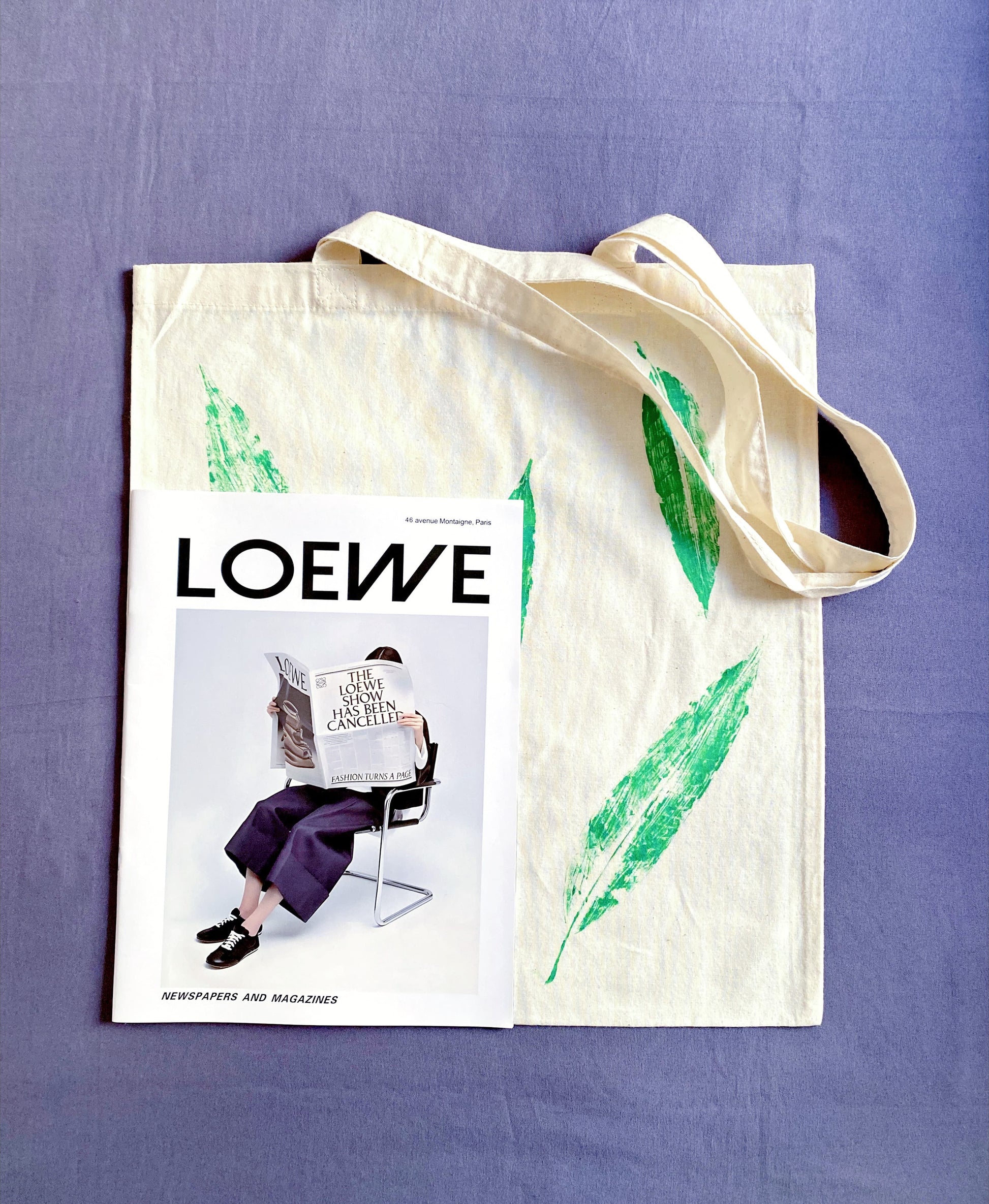 soft cotton tote bag with hand-printed leaf design for slow living style lovers