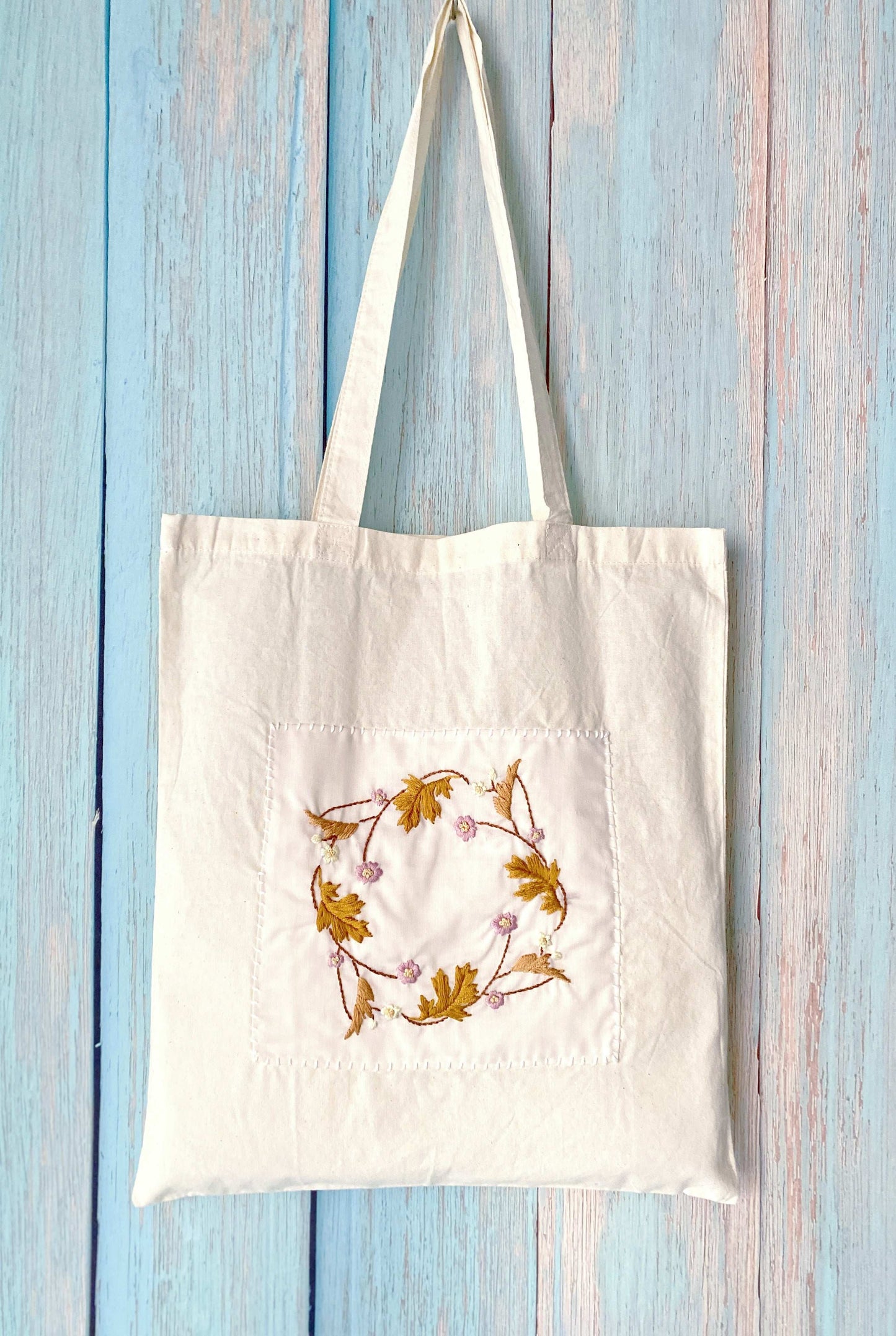 oversized lightweight tote with embroidered flowers