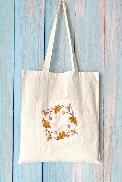 oversized lightweight tote with embroidered flowers