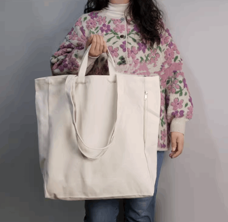 Eco-Friendly Reusable Canvas Tote Bag with Embroidery and Patchwork Design