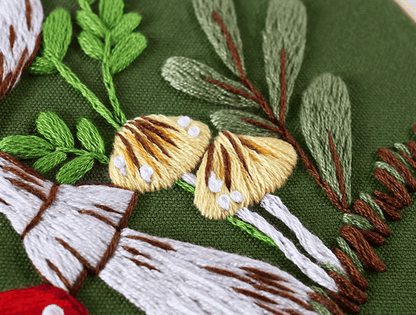 Custom embroidery of wild mushrooms