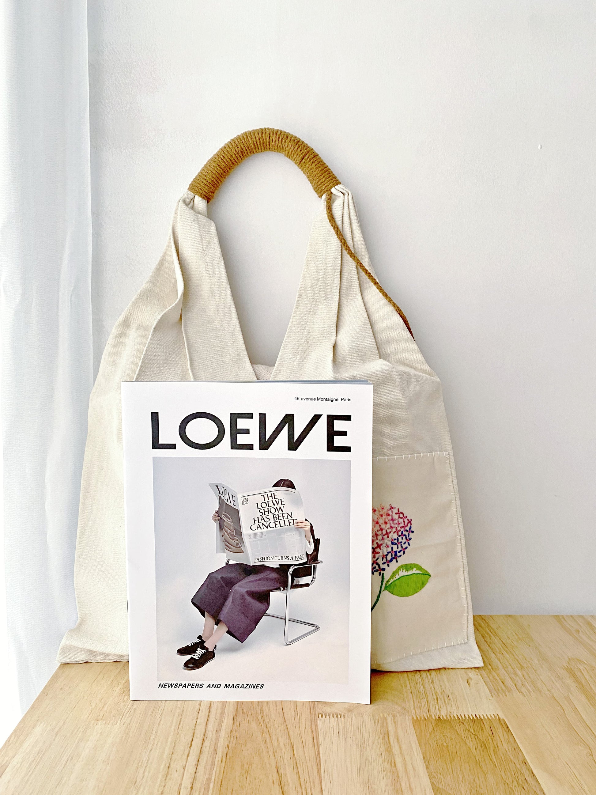 eco-friendly canvas shoulder bag with hand embroidered floral pattern