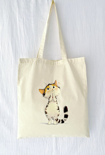 artistic cat print cotton shoulder bag for modern women