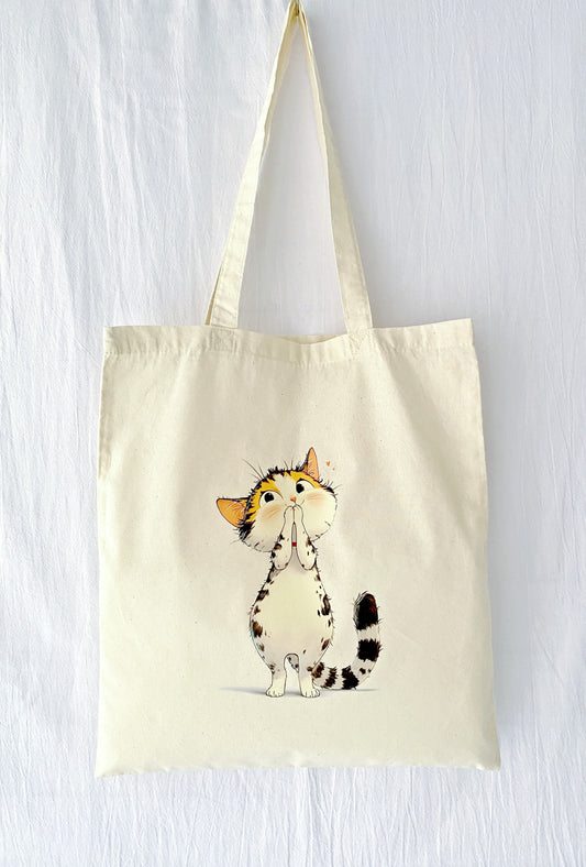 artistic cat print cotton shoulder bag for modern women