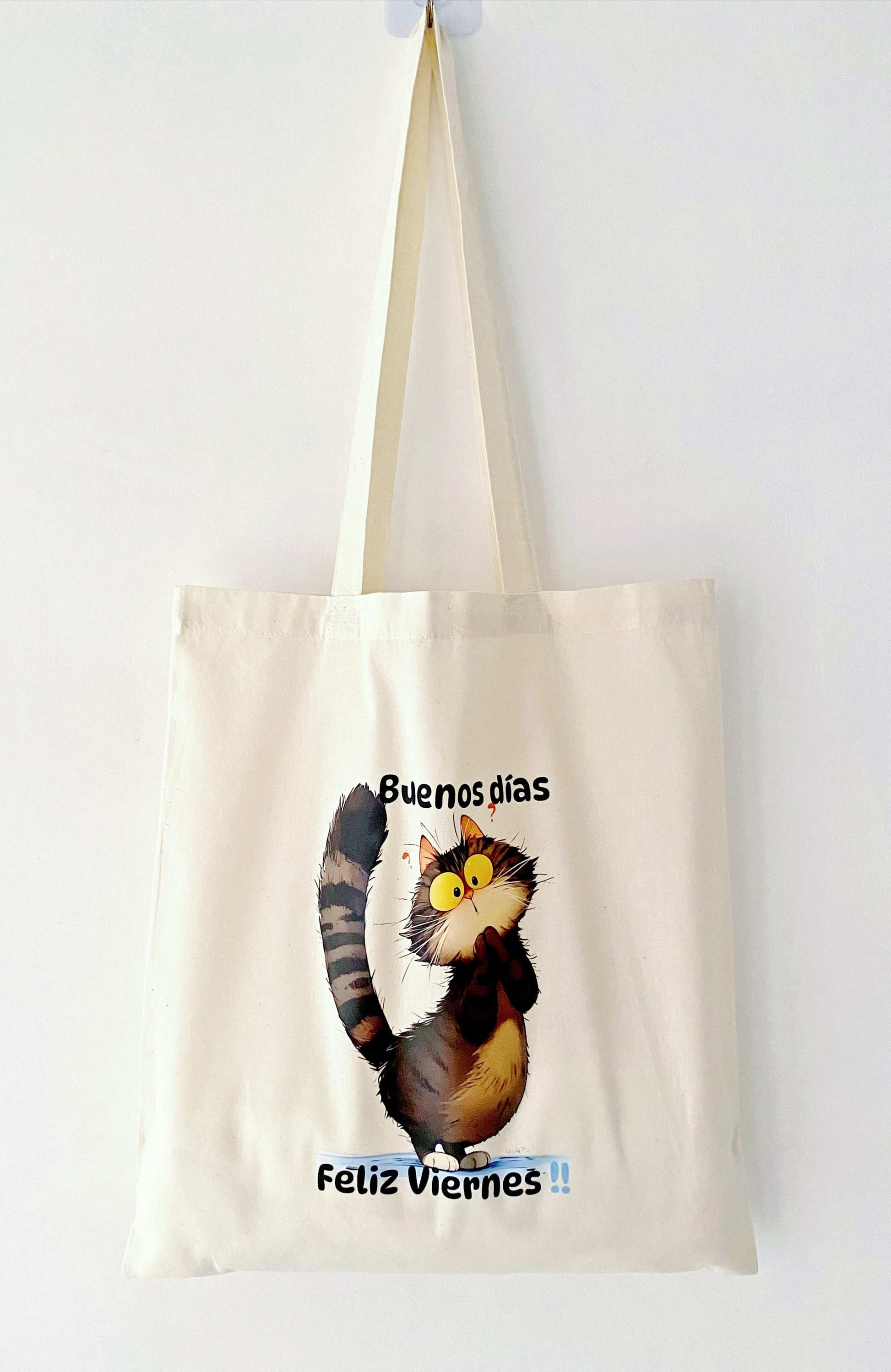 creative soft cotton tote bag with cat print