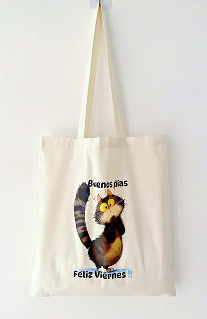 creative soft cotton tote bag with cat print