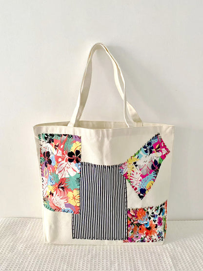 Eco-Friendly Durable Canvas Shoulder Bag With Unique Patchwork Design