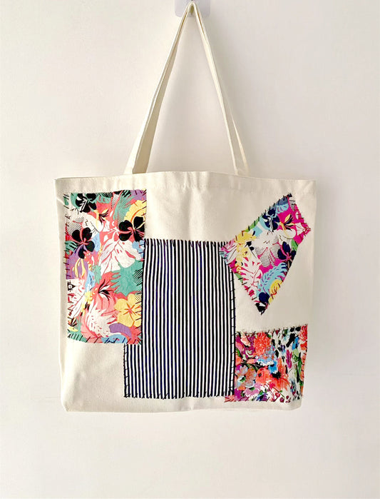 Unique Handmade Tote Bag with Artistic DIY Stitch Patterns for Daily Use