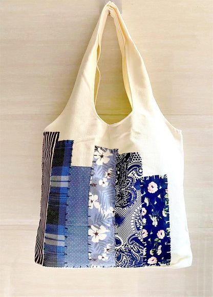 Hand-Sewn Canvas Shopping Bag with Unique Patchwork