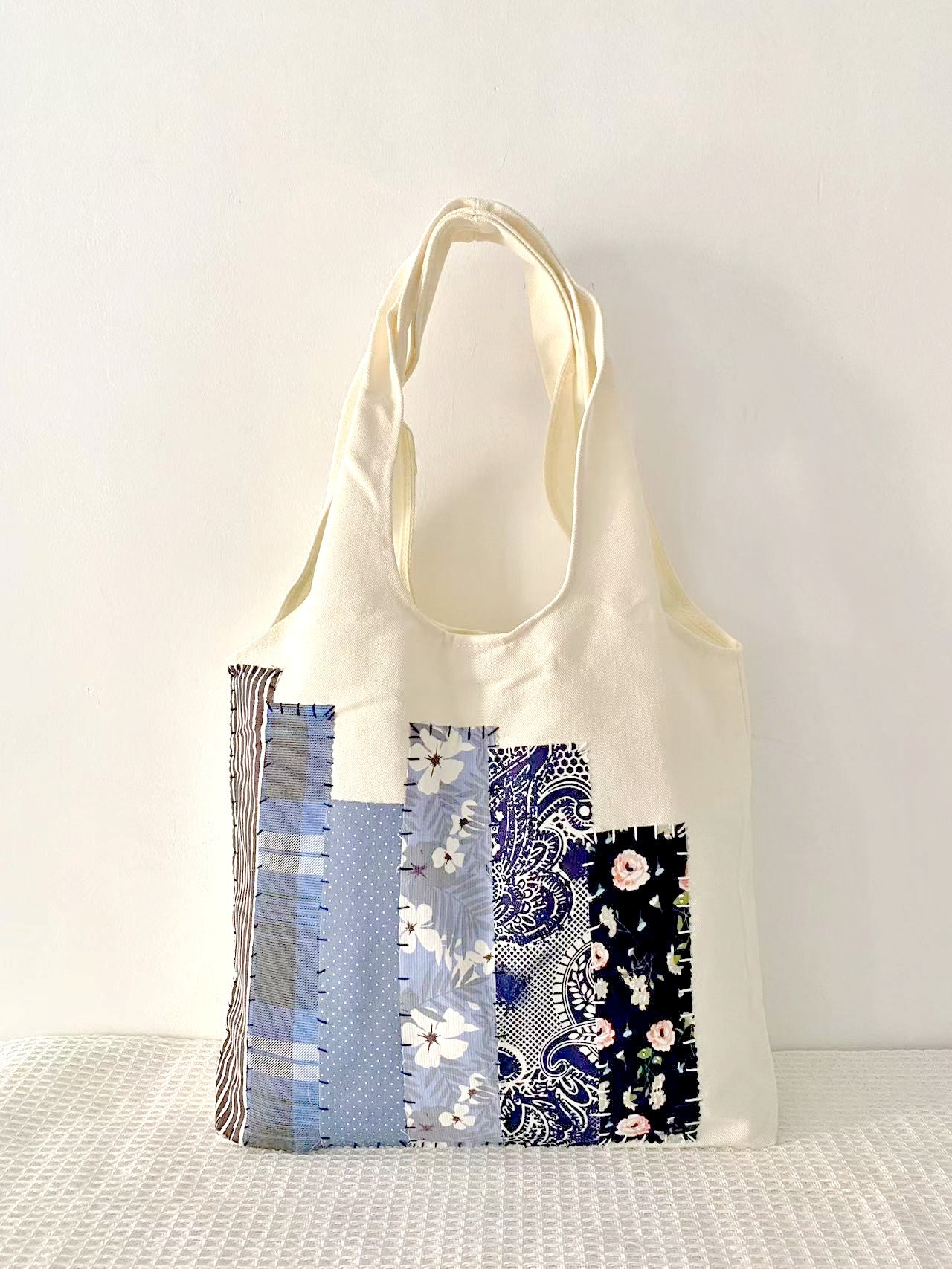 Personalized Cotton Canvas Tote Bag with Unique DIY Patchwork Patterns