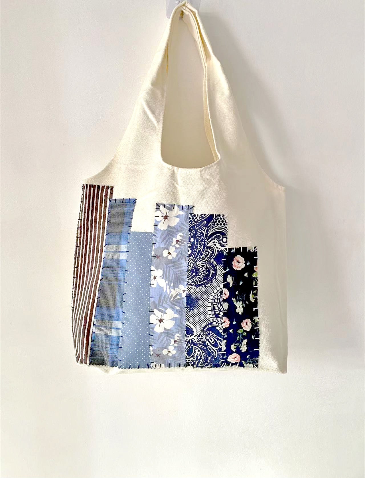 Stylish DIY Patchwork Canvas Shopping Tote Bag for Everyday Use