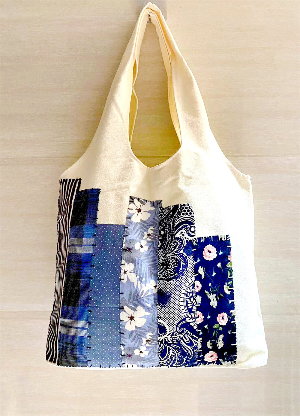 DIY Patchwork Canvas Shopping Bag for Everyday Needs