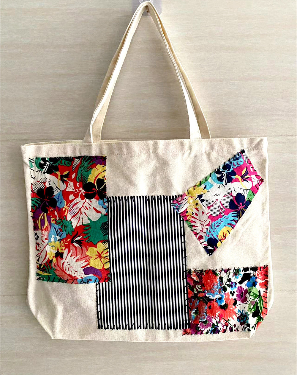 Customizable Handmade Fabric Tote Bag with Unique Patchwork Patterns