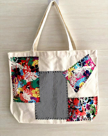 Customizable Handmade Fabric Tote Bag with Unique Patchwork Patterns