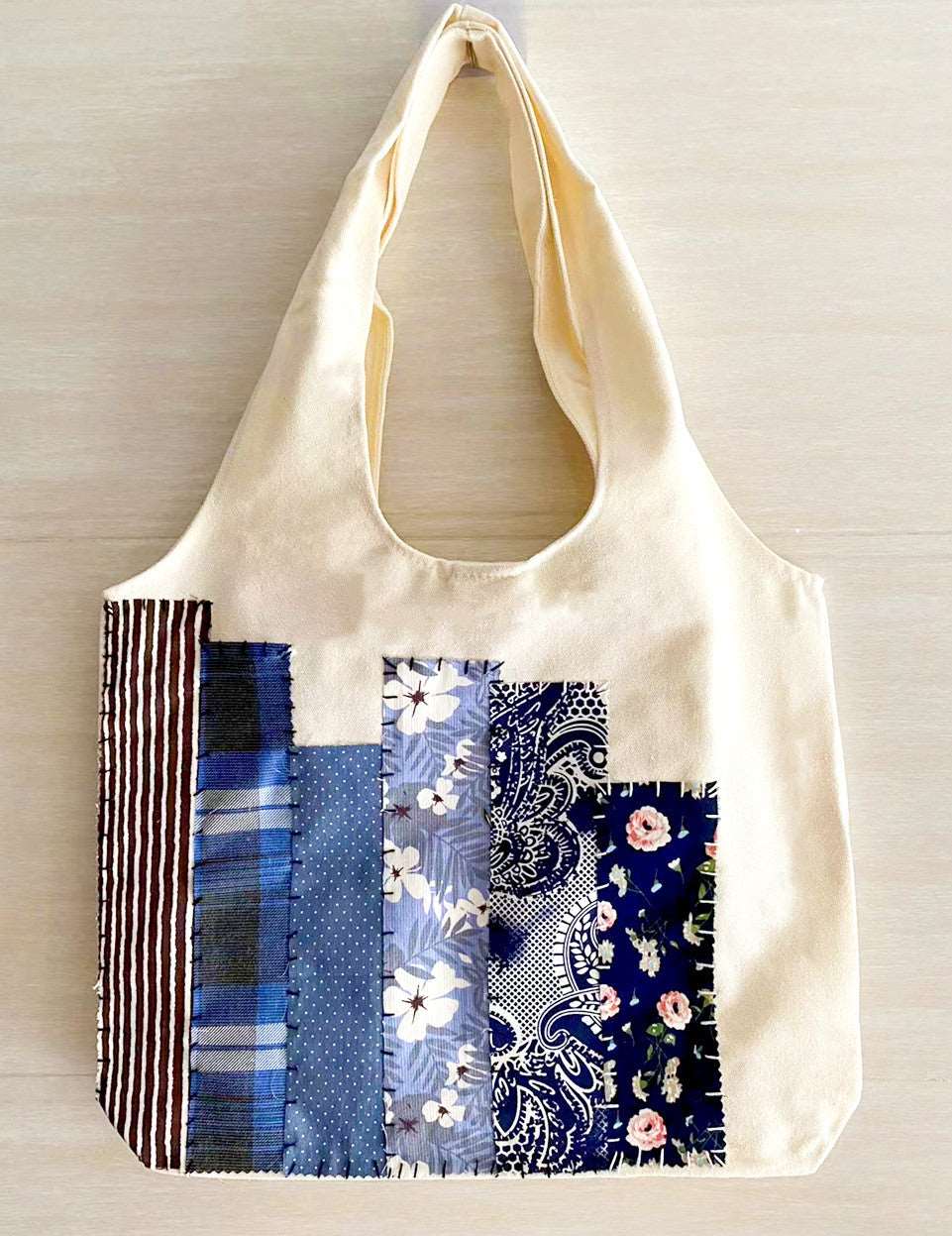 Large Capacity Handmade Canvas Tote Bag with Custom Patchwork Design