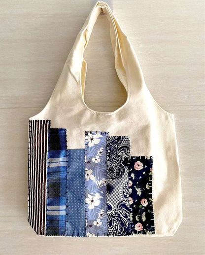 Handcrafted Durable Canvas Tote Bag with Customizable Patchwork Patterns