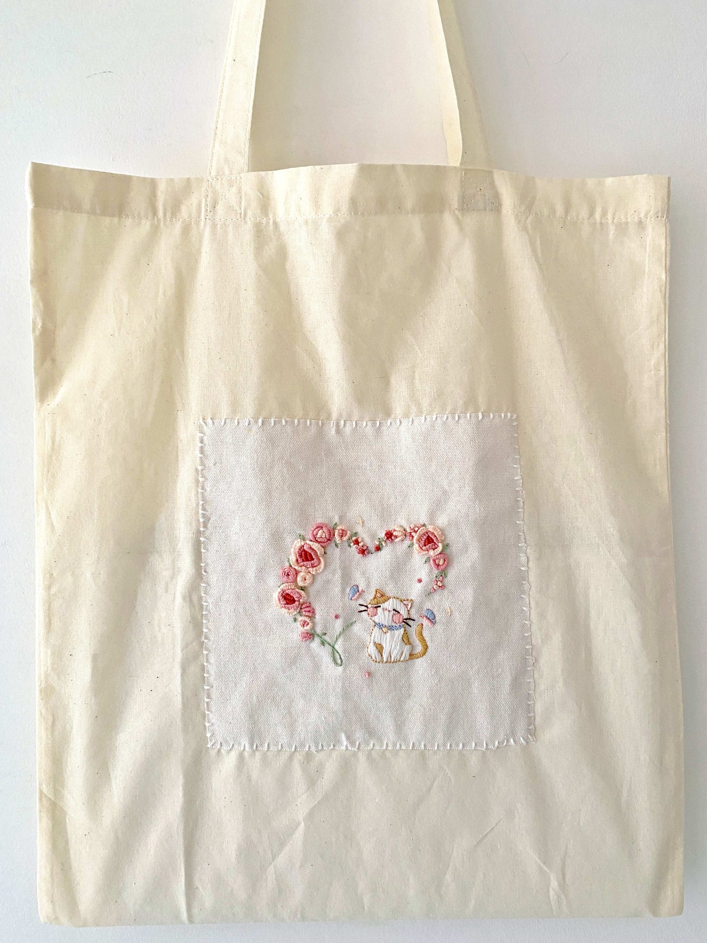 Pink rose design on soft cotton tote