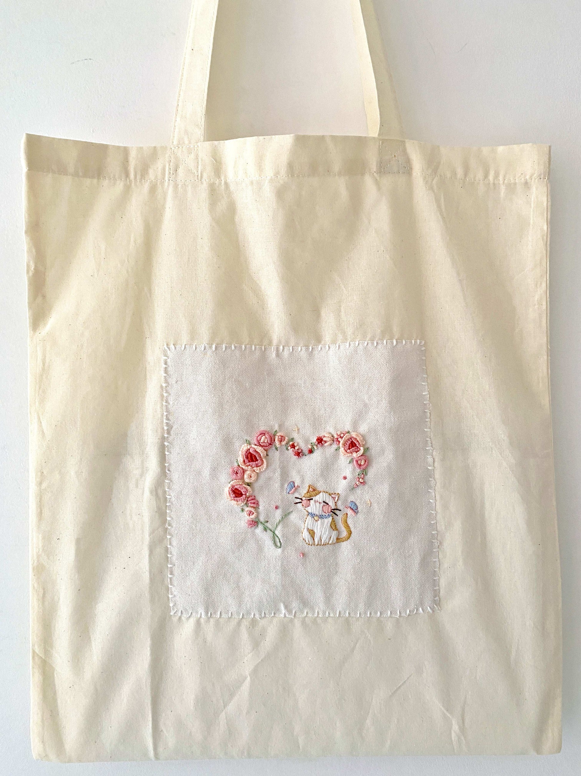 Pink rose design on soft cotton tote